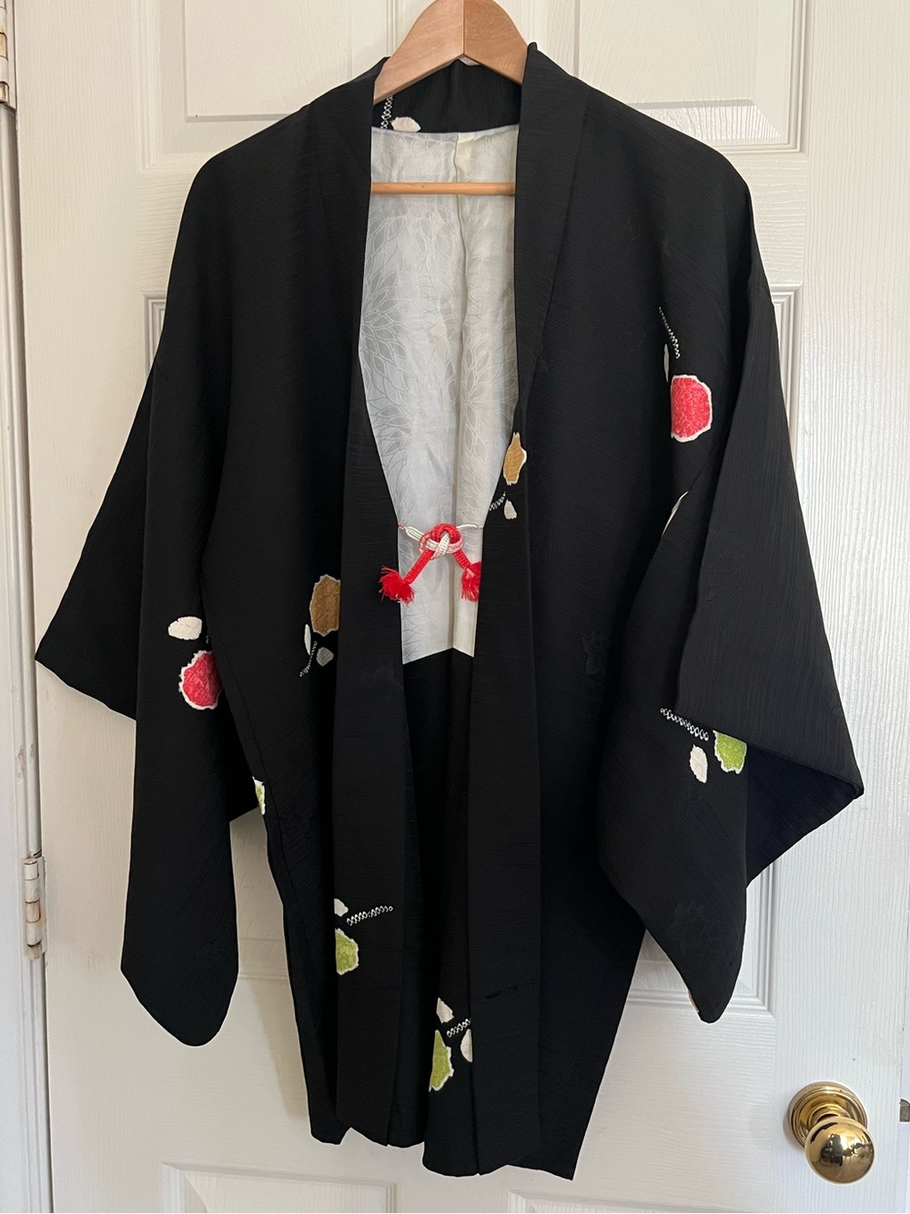 Vintage Japanese Hand Painted Silk Haori Kimono Jacket Floral Silk Jacquard